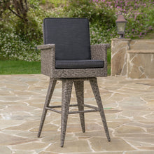 Load image into Gallery viewer, Outdoor Rattan Swivel Barstool With Water Resistant Cushion - Mixed Black / Dark Gray
