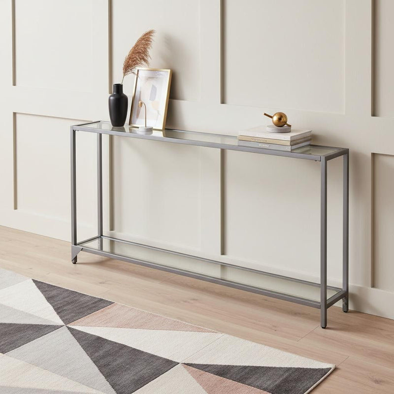 Glass Mirrored Floor Shelf Console Table With Storage - Clear / Silver