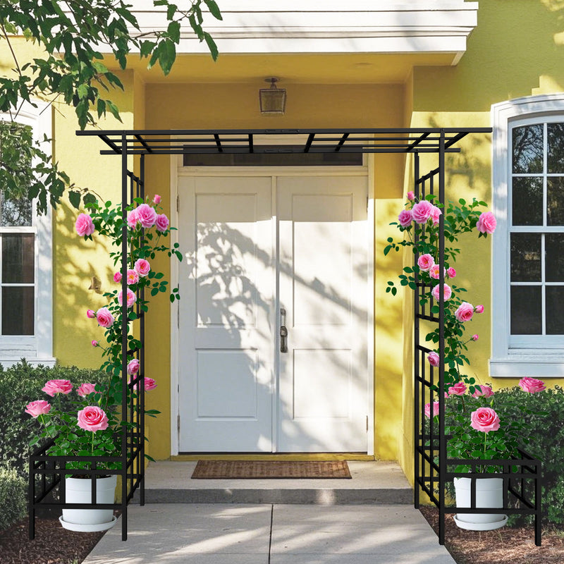 Garden Arch With Adjustable & Climbing Plants Support - Black