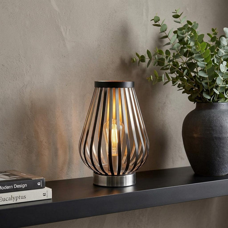 Novelty USB Battery Powered Desk Lamp With Cage Shade - Brown