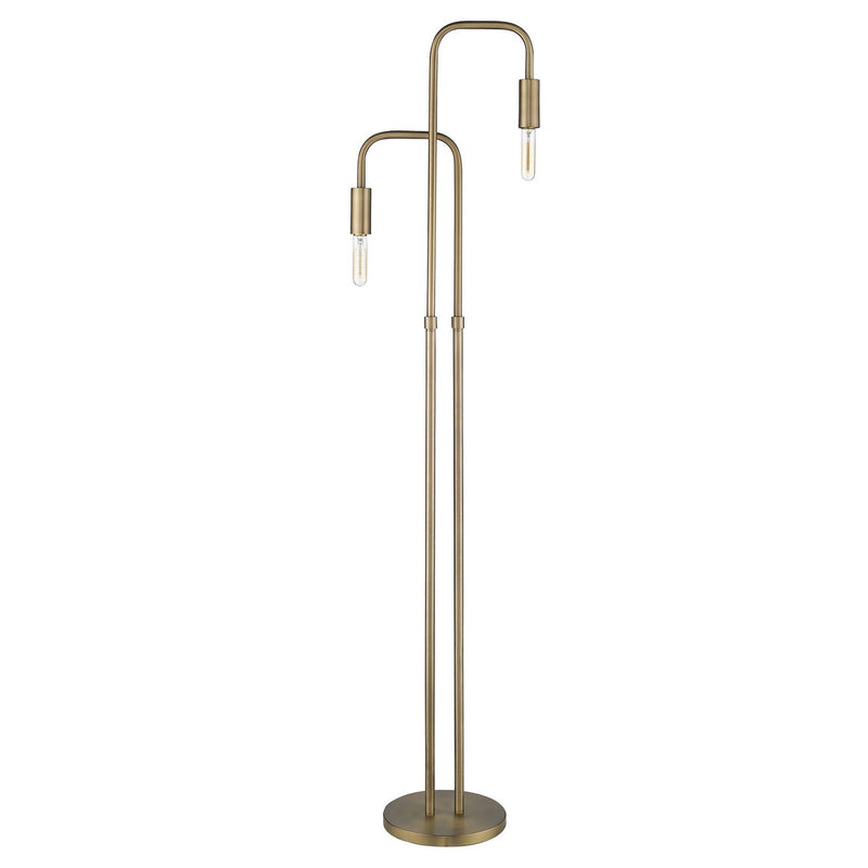 Two Light Torchiere Floor Lamp - Brass
