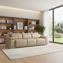 Load image into Gallery viewer, 108" Leather Reclining Stainless Steel USB Sofa - Beige
