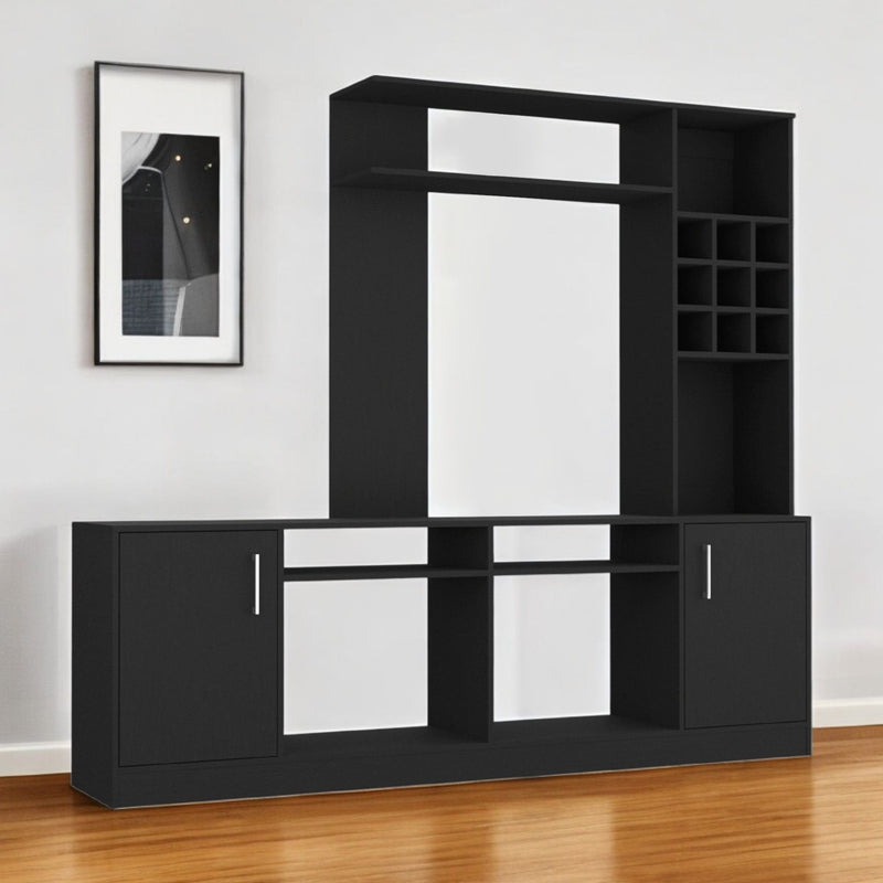 78" Wood Enclosed And Open Storage Entertainment Center With Bookcase - Black