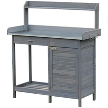 Load image into Gallery viewer, Outsunny - Outdoor Potting Bench Table, Garden Work Station With Storage Cabinet, Open Shelf And Steel Tabletop - Gray
