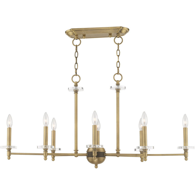 20" Eight Light Dimmable Chandelier With Shades - Antiqued Brass