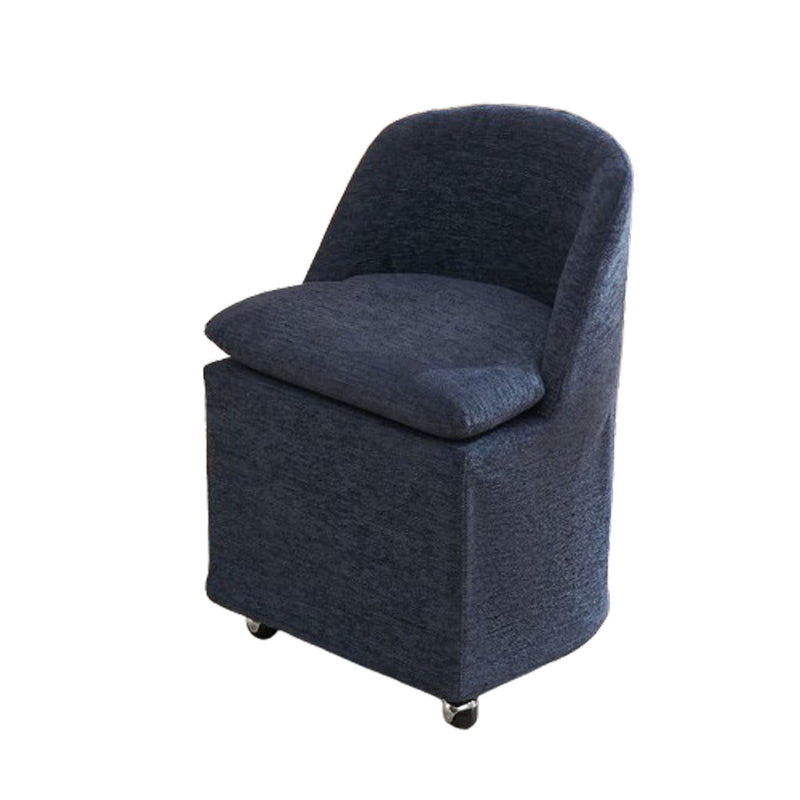 Chenille Wing Back Dining Chairs With Wheels (Set of 2) - Blue