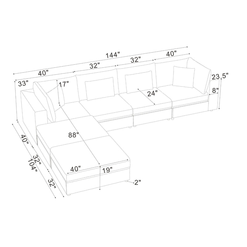 Upholstered Modular Sectional & Custom Configuration And Toss Pillows