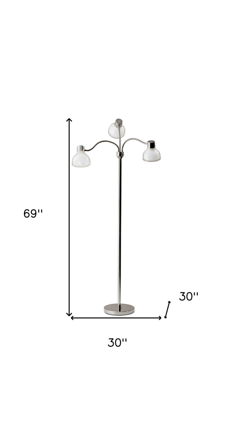 Three Light Tree Floor Lamp With White Bowl Shade - Nickel