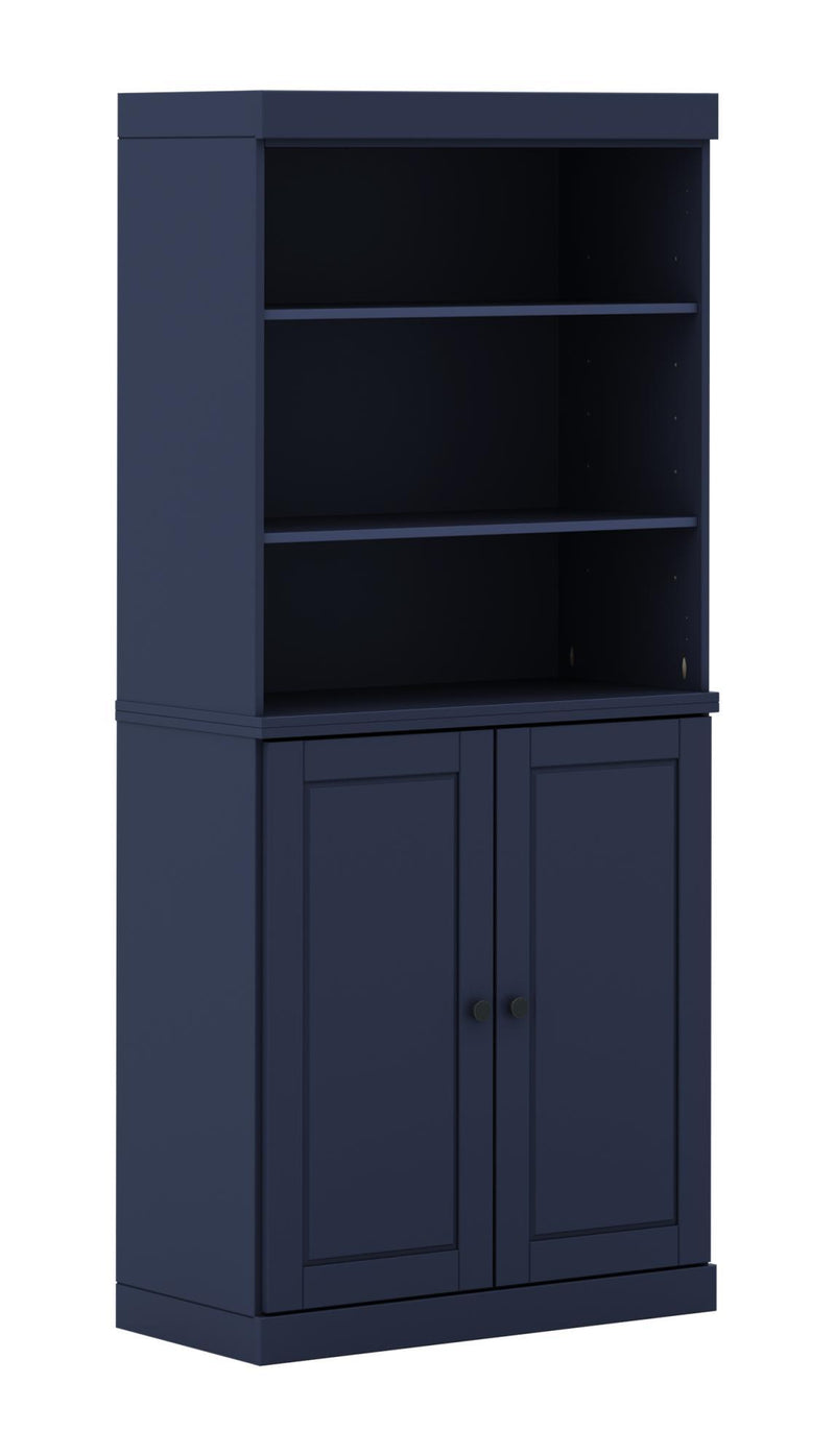 Adjustable Six Tier Library Bookcase With Two Doors (745680) - Navy Blue