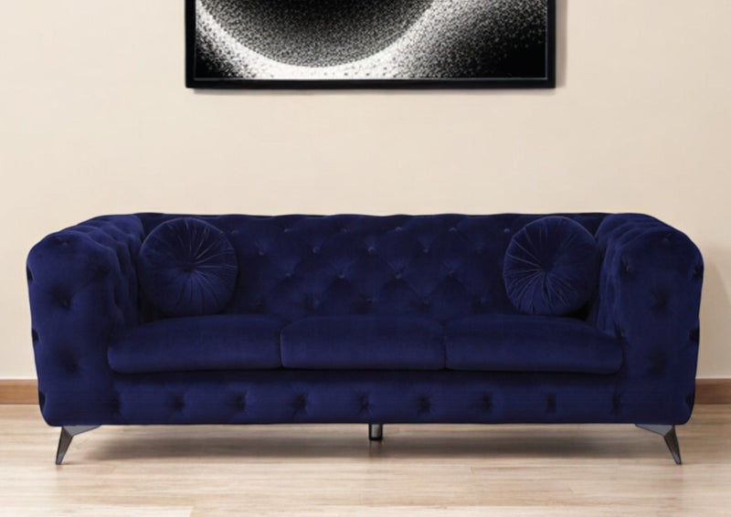 Velvet Sofa & Silver Legs - Blue