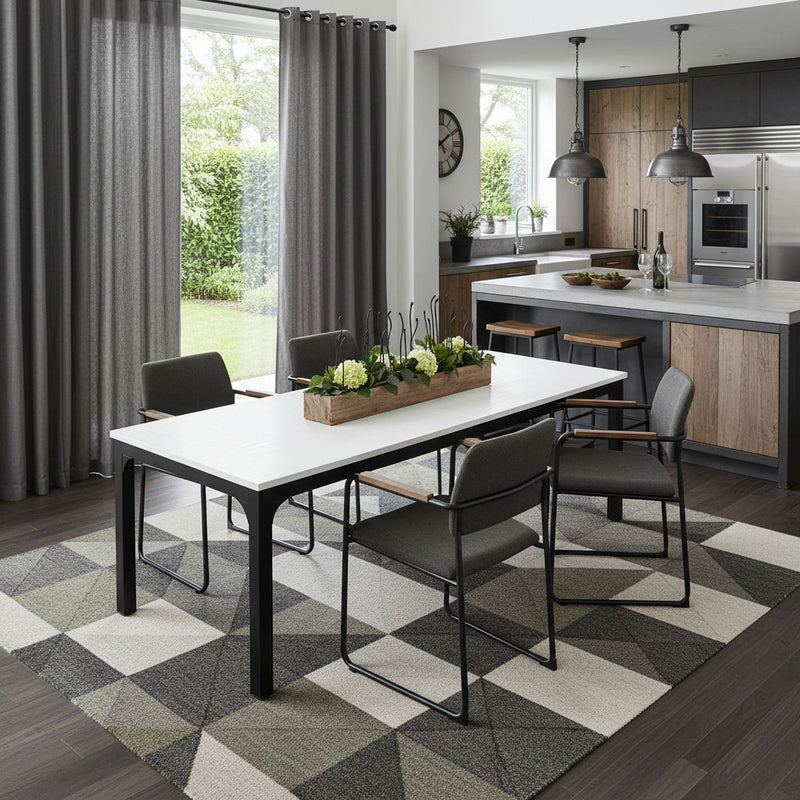 Wood Iron Dining Table - White / Black