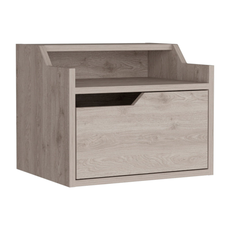 13" One Drawer Faux Wood Floating Nightstand - Gray