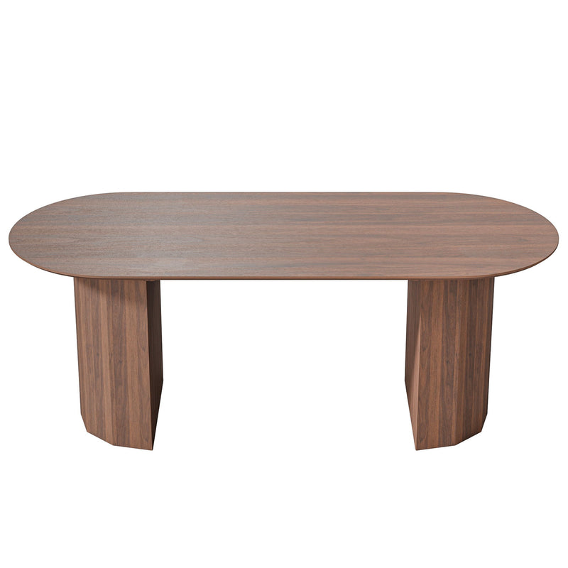 79" Solid Wood Double Pedestal Base Oval Dining Table - Brown