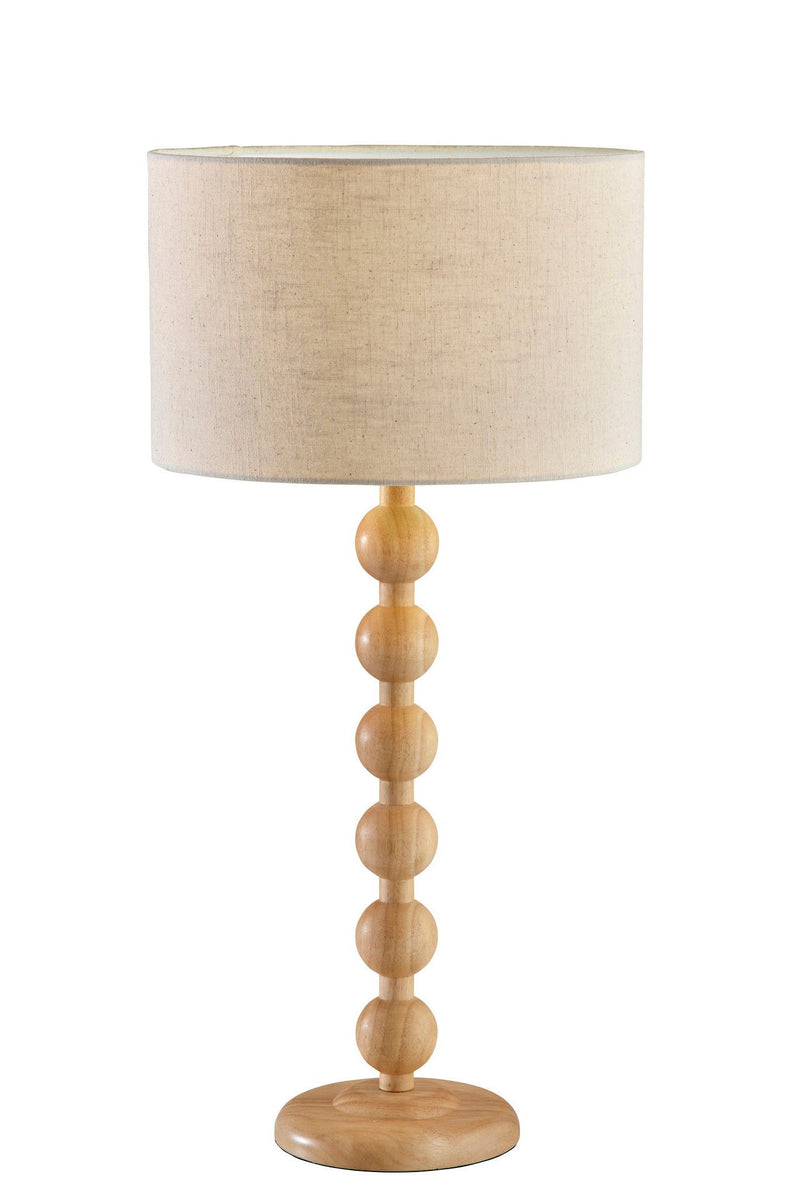 Solid Wood Candlestick Table Lamp With Off-White Drum Shade - Brown