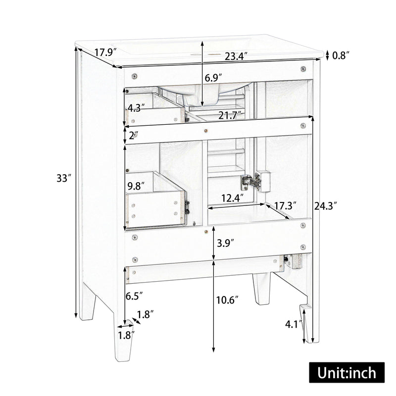 Modern Bathroom Vanity With Sink, Freestanding Cabinet With Drawers And Shelves