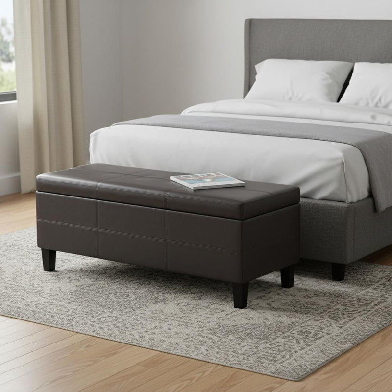 48" Leather Ottoman With Storage - Brown