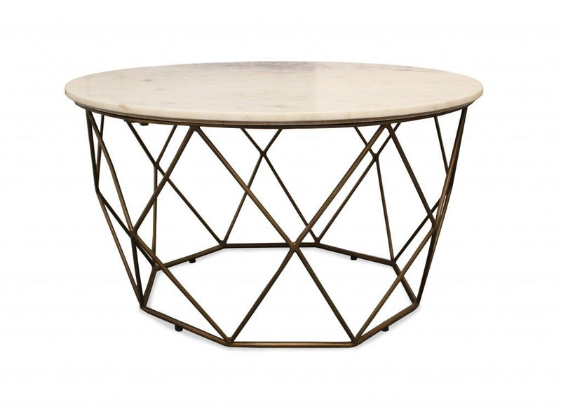 Round Mable And Iron Geometric Coffee Table - Beige