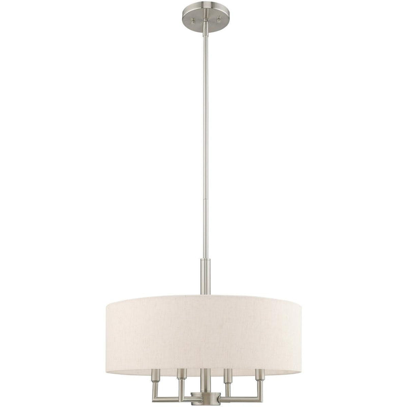 23" Four Light Metal Dimmable Chandelier With Shades - Nickel / Cream