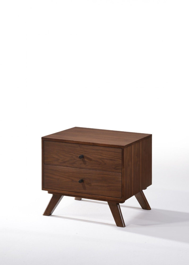Mid Century Classic Box Shaped Walnut Nightstand With Two Drawers - Dark Brown
