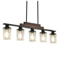 Load image into Gallery viewer, Kitchen Island Five Light Plastic Wrought Transparent Flush Chandelier With Shades - Black / Stone
