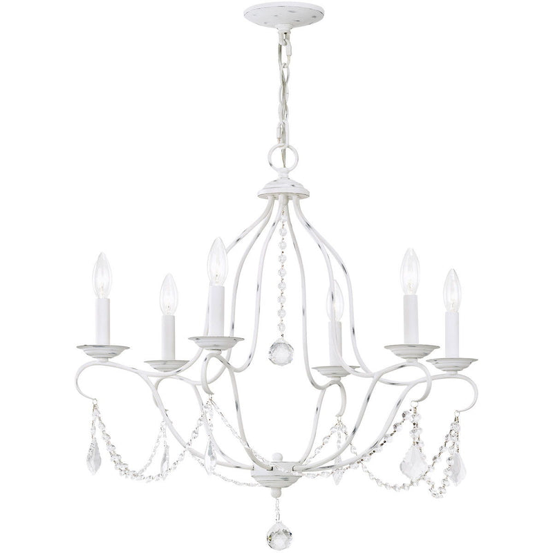Six Light Dimmable Chandelier With Shades - Antiqued White