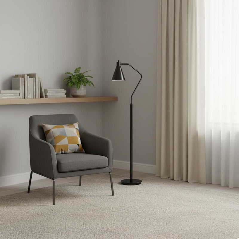 63" Metal Reading Floor Lamp With Metal Cone Shade - Gray
