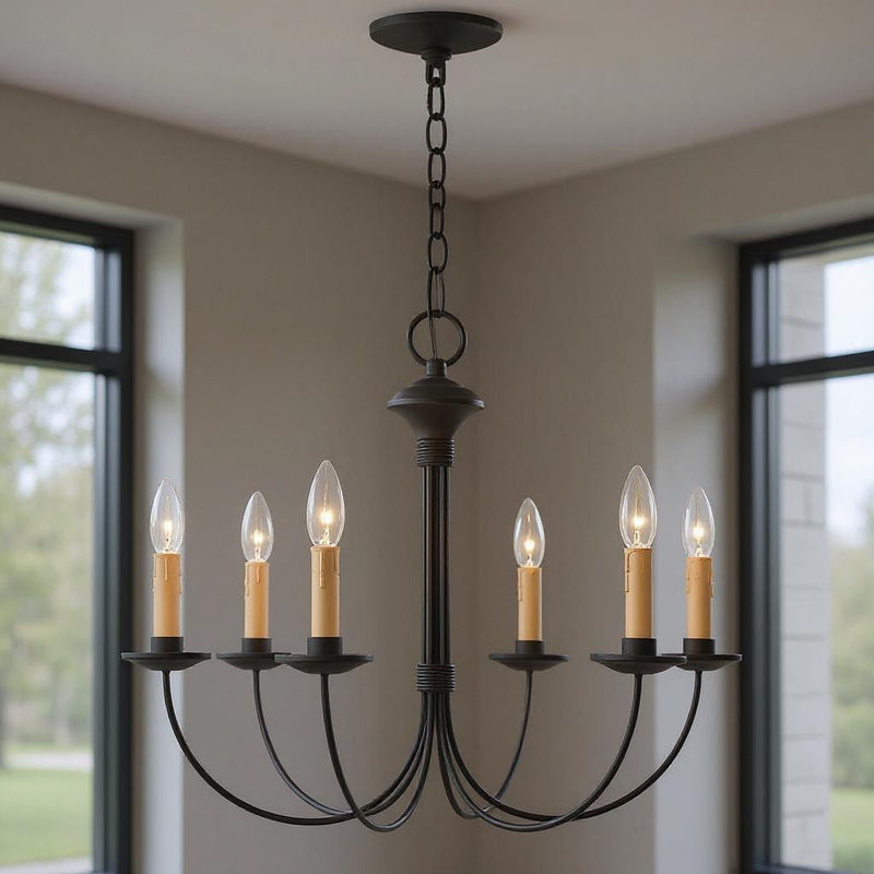 19" Six Light Dimmable Chandelier With Shades - Black