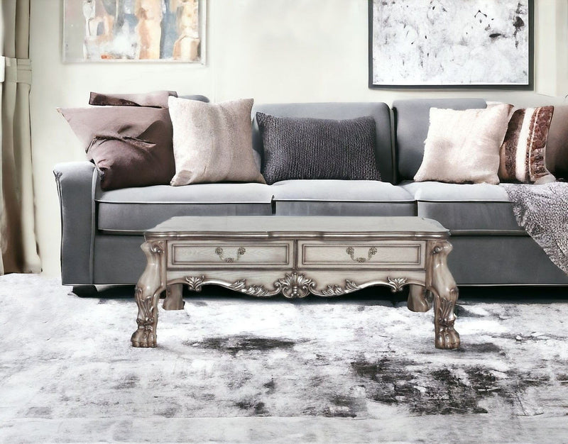 Solid And Manufactured Wood Coffee Table With Two Drawers - Bone