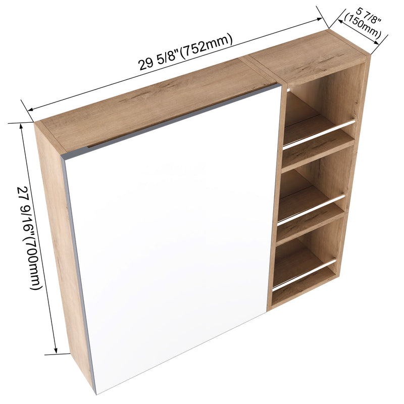 29.63" Wall Mounted Bathroom Cabinet With Adjustable Shelves - Imitative Oak