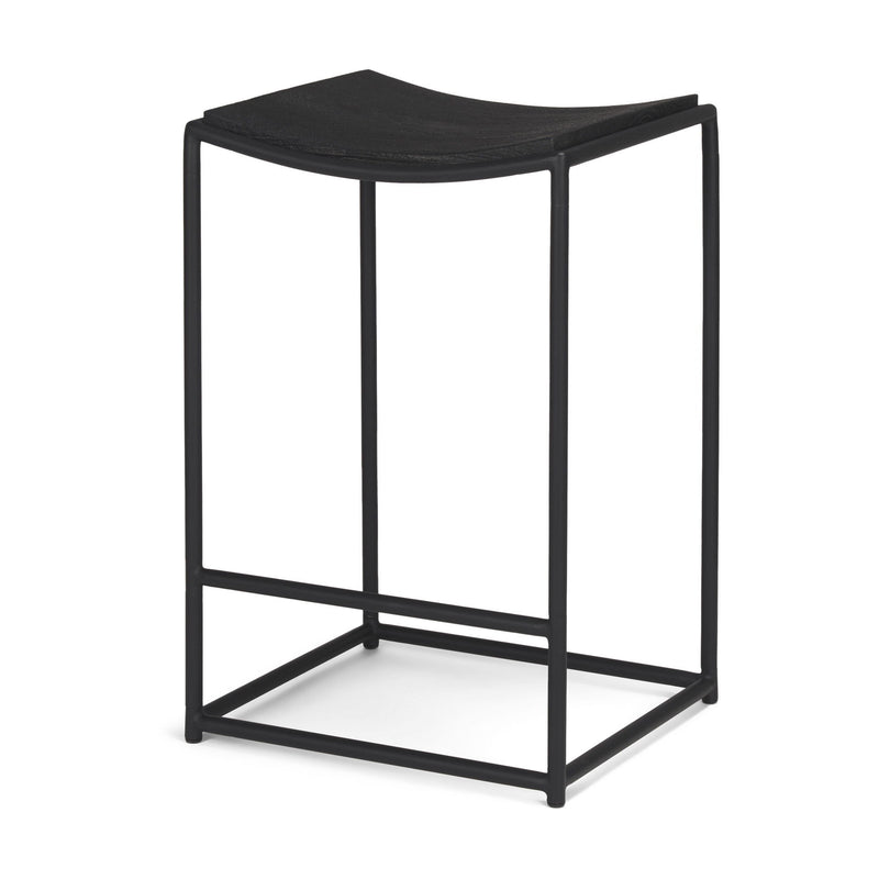 26" Transitional Solid Wood And Iron Backless Counter Height Bar Chair - Black