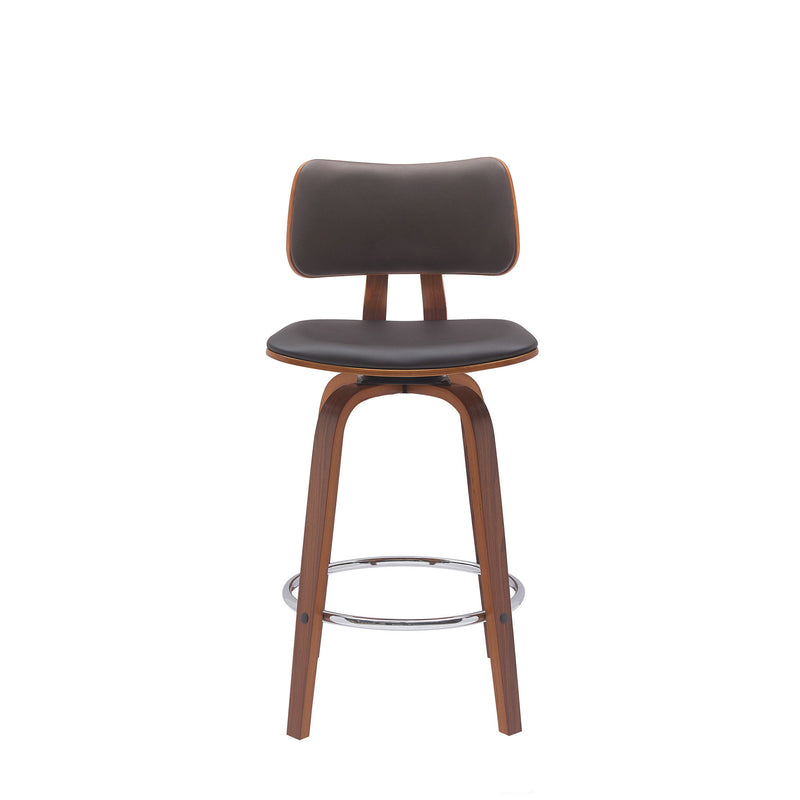Faux Leather Swivel Low Back Counter Height Bar Chair - Brown And Wood Brown
