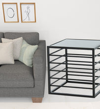 Load image into Gallery viewer, Contemporary Glass Square End Table - Black And Metal
