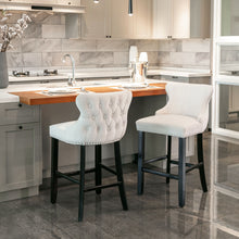 Load image into Gallery viewer, Contemporary Upholstered Wing-Back Barstools With Button Tufted Decoration And Wooden Legs, And Nailhead Trim, Leisure Style Bar Chairs, Bar Stools (Set of 2)
