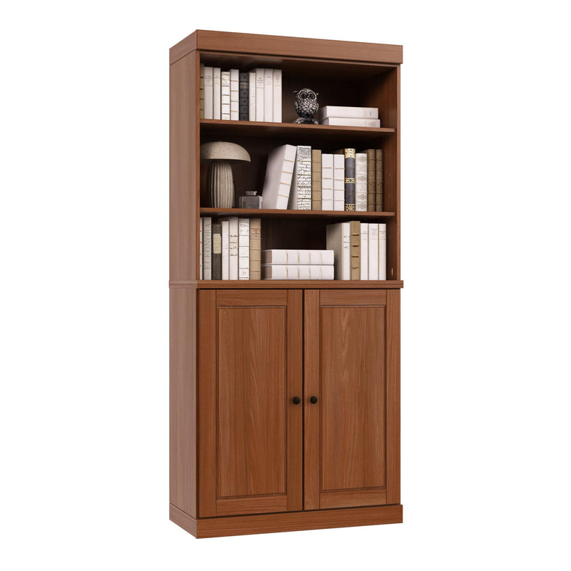 Solid Wood Adjustable Six Tier Library Bookcase With Two Doors - Coffee