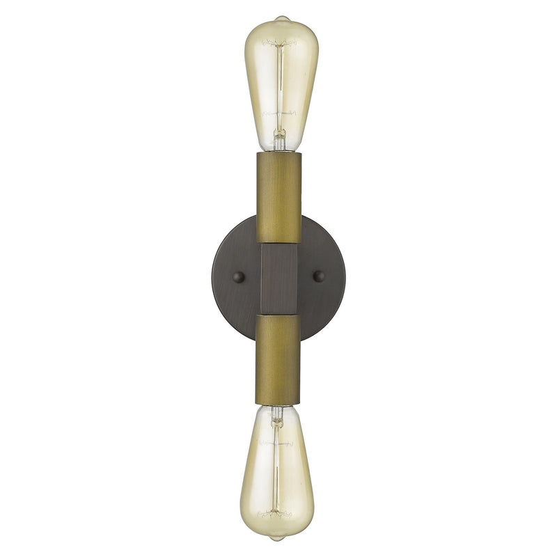 Two Light And Wood Wall Sconce - Brass