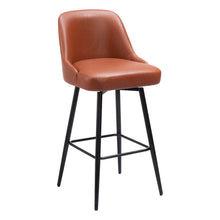 Load image into Gallery viewer, Faux Leather And Steel Bar Height Swivel Bar Chair - Brown And Black

