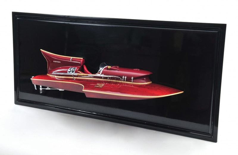 Ferrari Hydroplane Half Hull Boat Hand Painted Decorative Boat - Black / Red