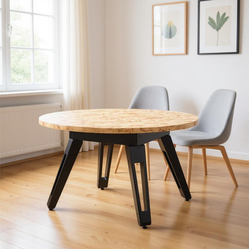 Round Convertible Game Table - Natural Burl / Black