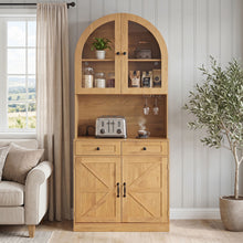 Load image into Gallery viewer, Tall Arched Pantry Cabinet With Charging Station, Adjustable Shelves, Coffee Bar
