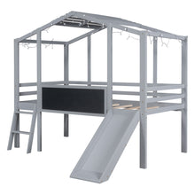 Load image into Gallery viewer, Loft House Bed With Ladder And Slide, With board And Light Strip On The Roof
