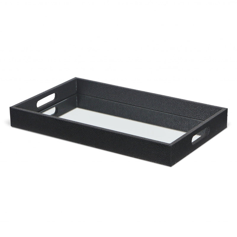 Shagreen Tray With Beveled Mirror - Black
