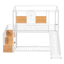 Load image into Gallery viewer, Twin Over Twin Metal Bunk Bed, Metal Housebed with Slide and Storage Stair, White with White Slide
