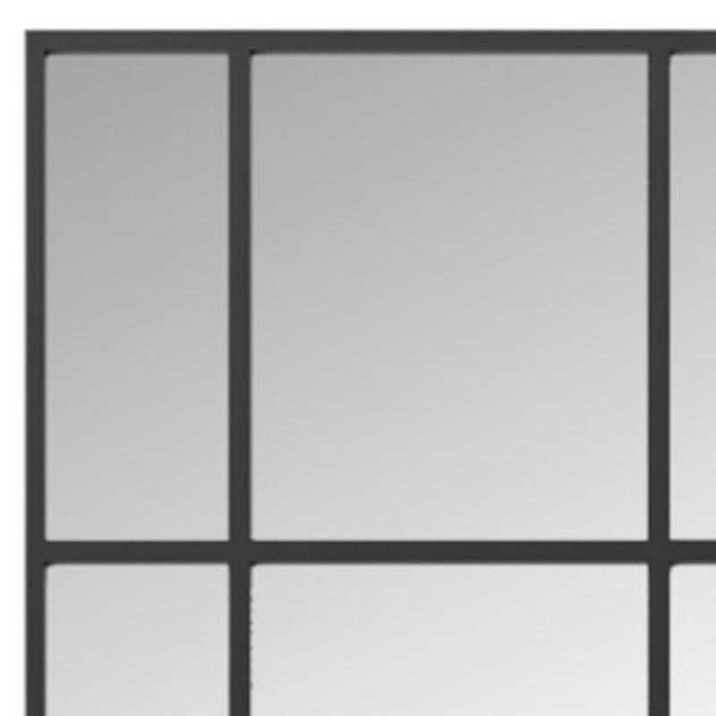 63" Iron Window Pane Geometric Framed Full Length Hanging Mirror - Black