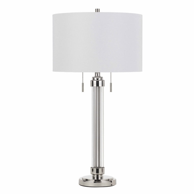 Metal Two Light Cylinder Table Lamp With White Drum Shade - Silver Metallic