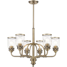 Load image into Gallery viewer, Six Light Metal Dimmable Chandelier With Shades - Antiqued Brass / Clear
