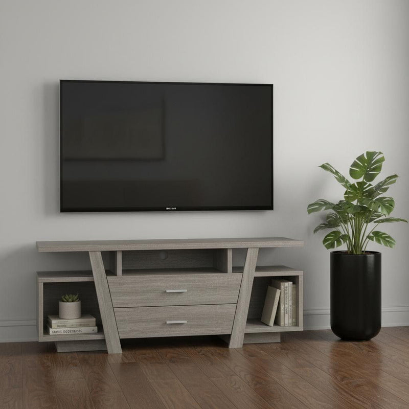Wooden Open Shelving TV Stand - Deep Taupe
