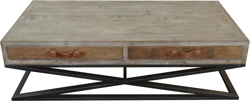 Rustic Handcrafted Wood And Iron Coffee Table - Natural
