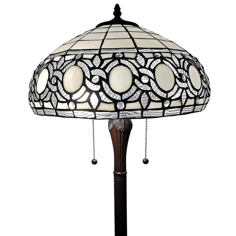 63" Two Light Traditional Shaped Floor Lamp With White Stained Glass Bowl Shade - Brown