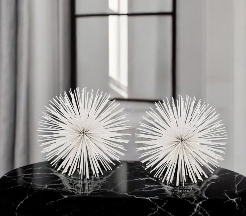 Decorative Spiky Sphere Tabletop Sculpture (Set of 2) - White