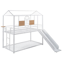 Load image into Gallery viewer, Twin Over Twin Metal Bunk Bed ,Metal Housebed With Slide,Three Colors Available.(White with White  Slide)(OLD SKU :LP000095AAK)
